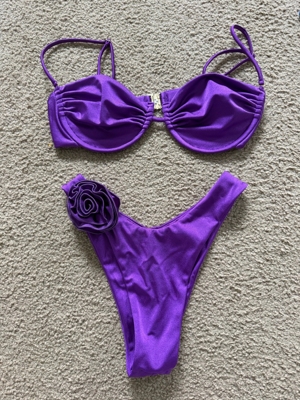 Women’s Purple Two-Piece Swim Set with Floral Accent
